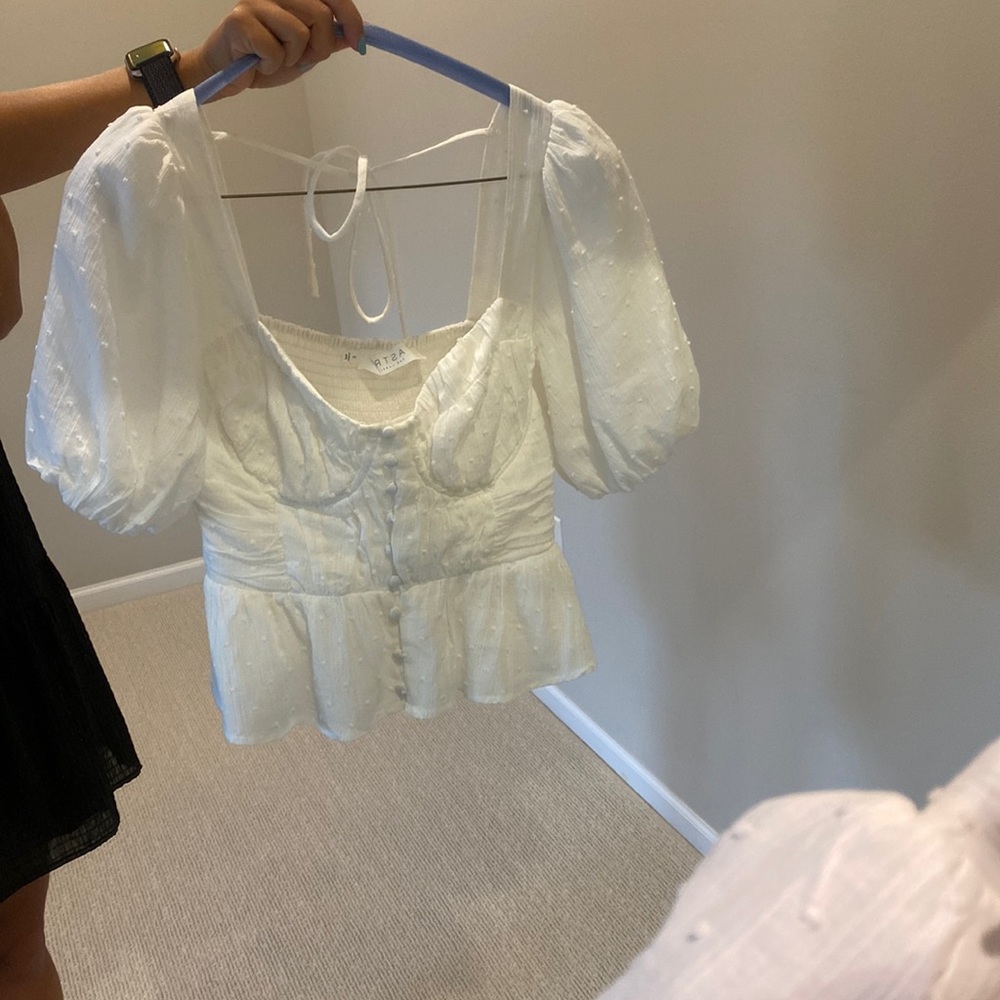 ASTR the Label - white top with polka dot detail.